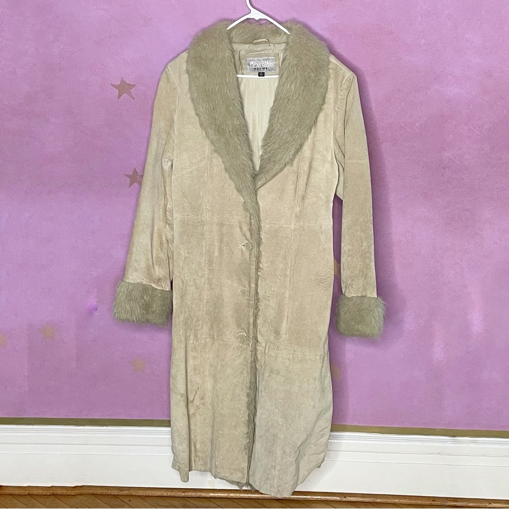 Vintage 90’s Wilsons Leather Maxima Penny Lane Faux Fur Collar Leather Coat LG